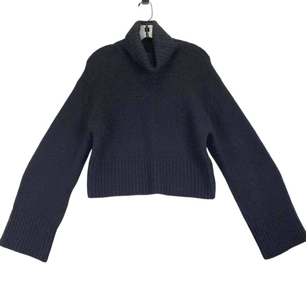Zara Turtleneck Sweater Womens M Black Cropped Knit Wide Sleeve Cozy‎